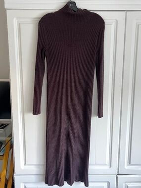 Eileen Fisher Ribbed Knit Midi Dress Turtleneck Long Sleeve S